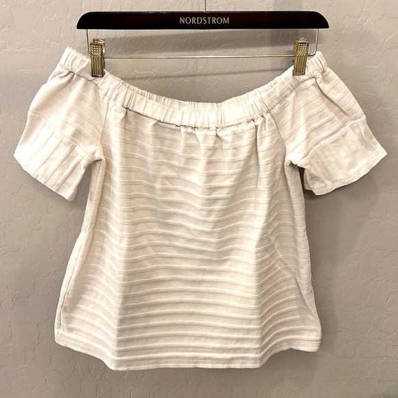 Madewell Off the shoulder texture top, cream, sz M, short sleeve, knit - Picture 5 of 13